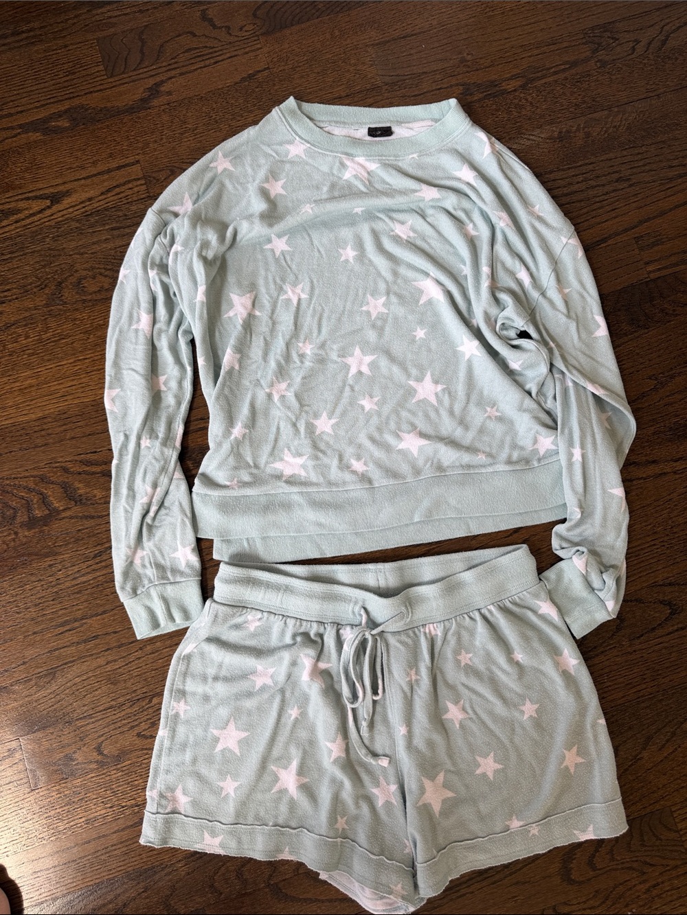 free press Light Mint Star Print Pajama Set with Pink Stars